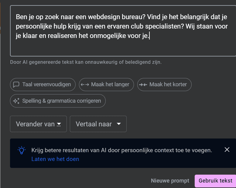 Elementor tekst genereren